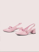 Pink Gloss Block Heels with Bow