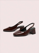 Women Leather Block Heels Pumps With Buckles