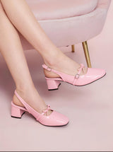 Pink Gloss Block Heels with Bow