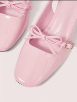 Pink Gloss Block Heels with Bow