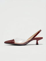 Transparent Pointed Toe Slingback Heels for Women – Wine Red