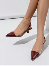 Transparent Pointed Toe Slingback Heels for Women – Wine Red