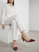 Transparent Pointed Toe Slingback Heels for Women – Wine Red