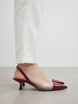 Transparent Pointed Toe Slingback Heels for Women – Wine Red