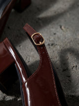 Women Leather Block Heels Pumps With Buckles