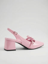 Pink Gloss Block Heels with Bow