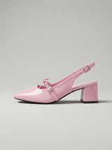 Pink Gloss Block Heels with Bow