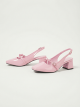 Pink Gloss Block Heels with Bow