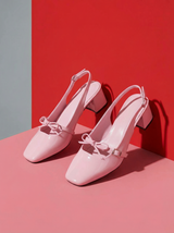 Pink Gloss Block Heels with Bow