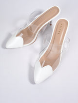 White Transparent Mule Heels for Women | Pointed Toe Kitten Heels