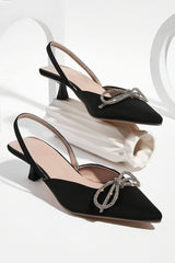 Slingback Kitten Heels for Women | Bow Detail Pointed Toe Sandals