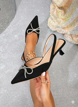 Slingback Kitten Heels for Women | Bow Detail Pointed Toe Sandals