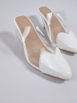 White Transparent Mule Heels for Women | Pointed Toe Kitten Heels