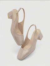 Elegant Nude Patent Block Heel Slingback Shoes for Women