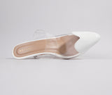 White Transparent Mule Heels for Women | Pointed Toe Kitten Heels