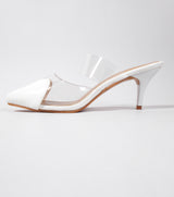 White Transparent Mule Heels for Women | Pointed Toe Kitten Heels