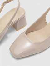 Elegant Nude Patent Block Heel Slingback Shoes for Women