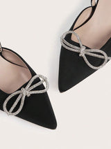 Slingback Kitten Heels for Women | Bow Detail Pointed Toe Sandals